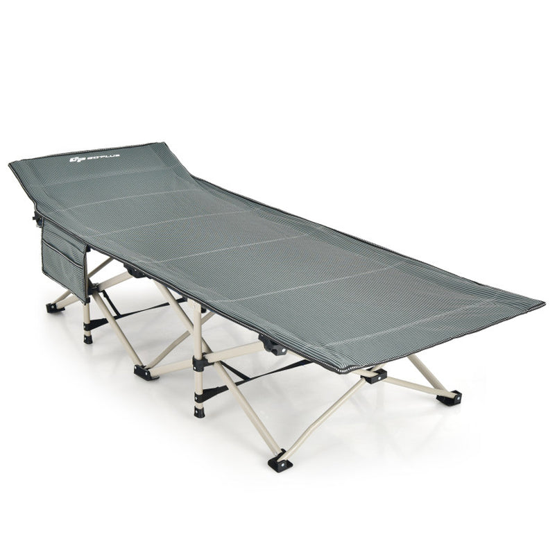 Professional title: "Portable Folding Camping Cot in Blue with Carry Bag"