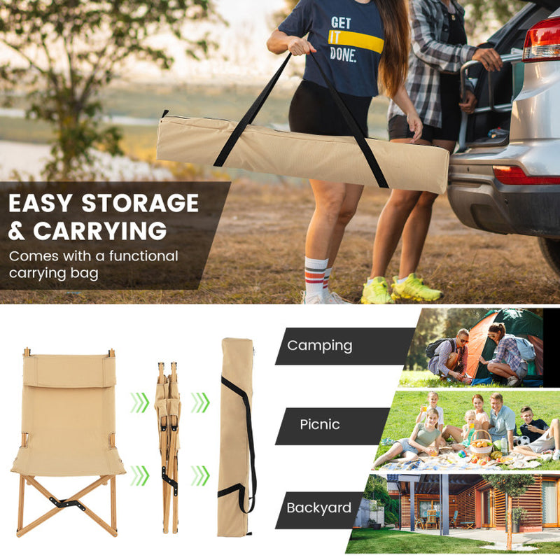 Professional rewrite: 
```Natural Bamboo Folding Camping Chair with Two-Level Adjustable Backrest```