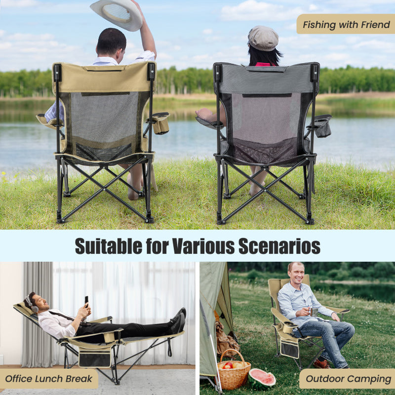 Professional title: "Khaki Camping Lounge Chair with Detachable Footrest and Adjustable Backrest"