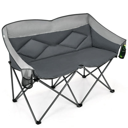 Professional title: "Gray Folding Camping Chair with Storage Bags and Padded Backrest"