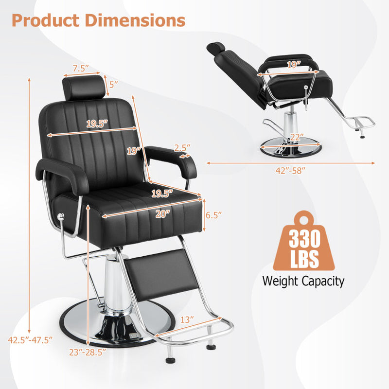 Professional title: "Black Salon Hydraulic Barber Chair with 360-Degree Swivel, Adjustable Headrest, and Reclining Backrest"