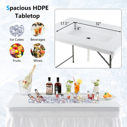 Professional title: "Portable 4-Foot Folding Ice Bin Table with Skirt for Outdoor Events - White"