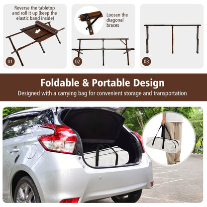 Professional title: "Foldable Picinic Table Set with Carry Bag - Ideal for Camping and BBQ in Brown"