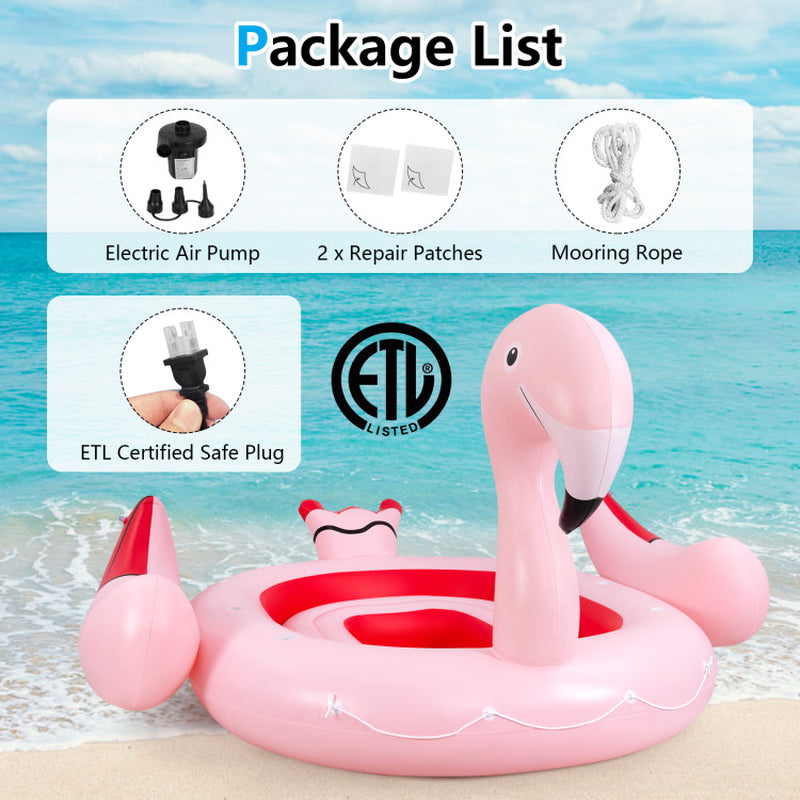 Professional title: "Inflatable Flamingo Floating Island for 6 People with Cup Holders, Ideal for Pool and River Use"