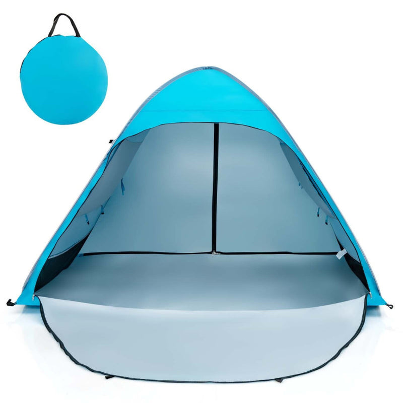 Professional title: "Blue Automatic Pop-Up Beach Tent with Carrying Bag"