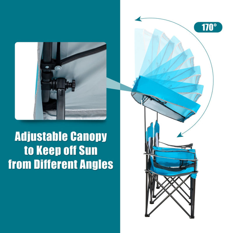 Professional Title: "Turquoise Portable Folding Camping Canopy Chairs with Cup Holder"