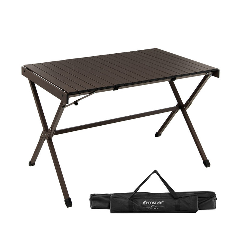 Professional title: "Portable Aluminum Camping Table for 4-6 People with Carrying Bag in Gray"