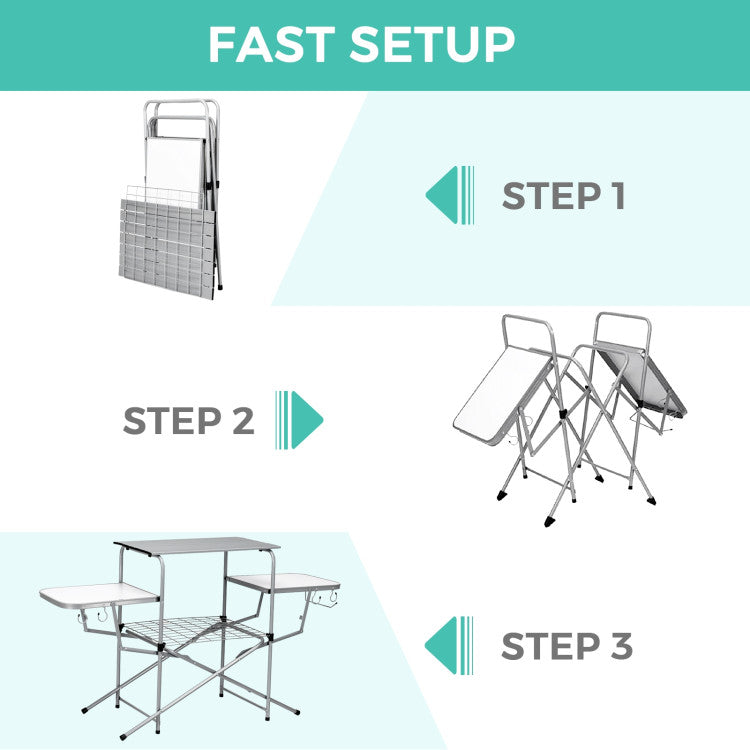 Professional title: ```Portable Outdoor BBQ Table with Folding Design```