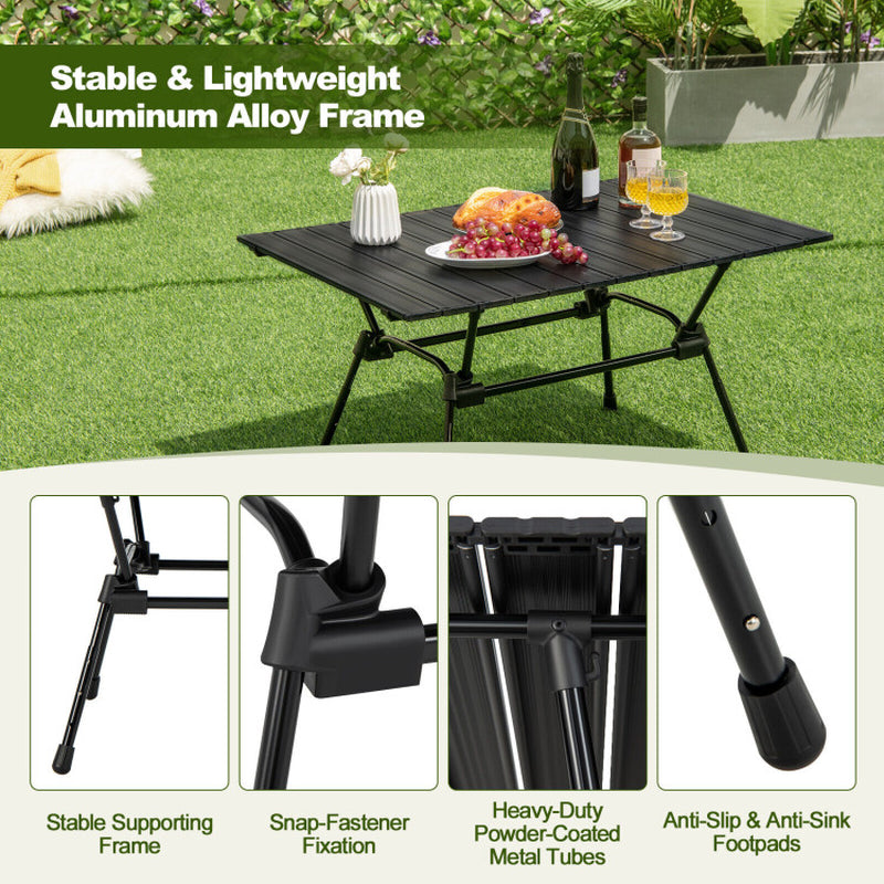 Professional title: ```Portable Heavy-Duty Aluminum Camping Table with Carrying Bag in Silver```