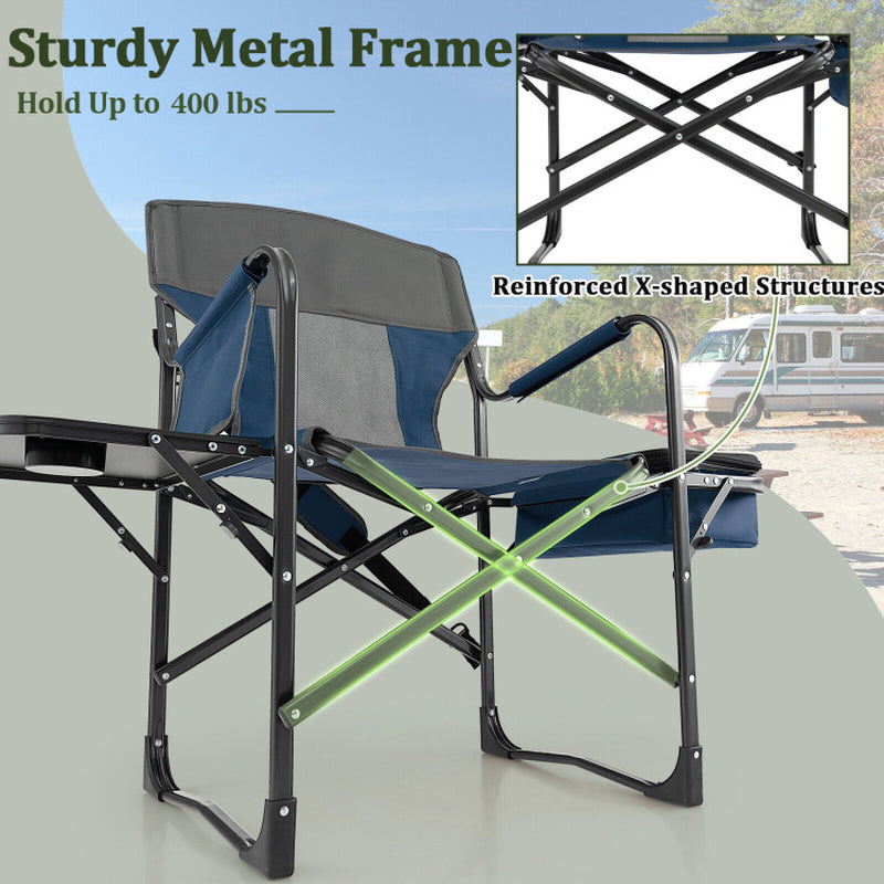 Professional title: "Black Folding Camping Director's Chair with Cooler Bag and Side Table"