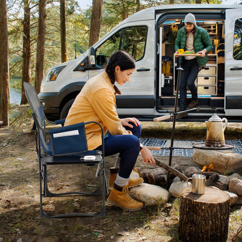 Professional title: "Black Folding Camping Director's Chair with Cooler Bag and Side Table"