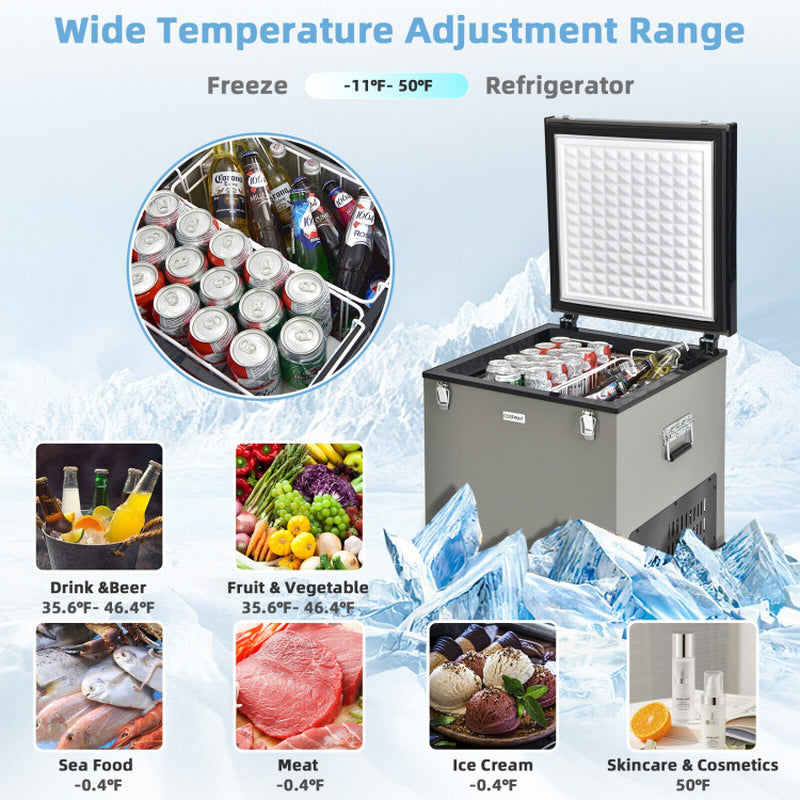 Professional title: "90 Quart Portable Car Refrigerator Freezer with Compressor in Gray"