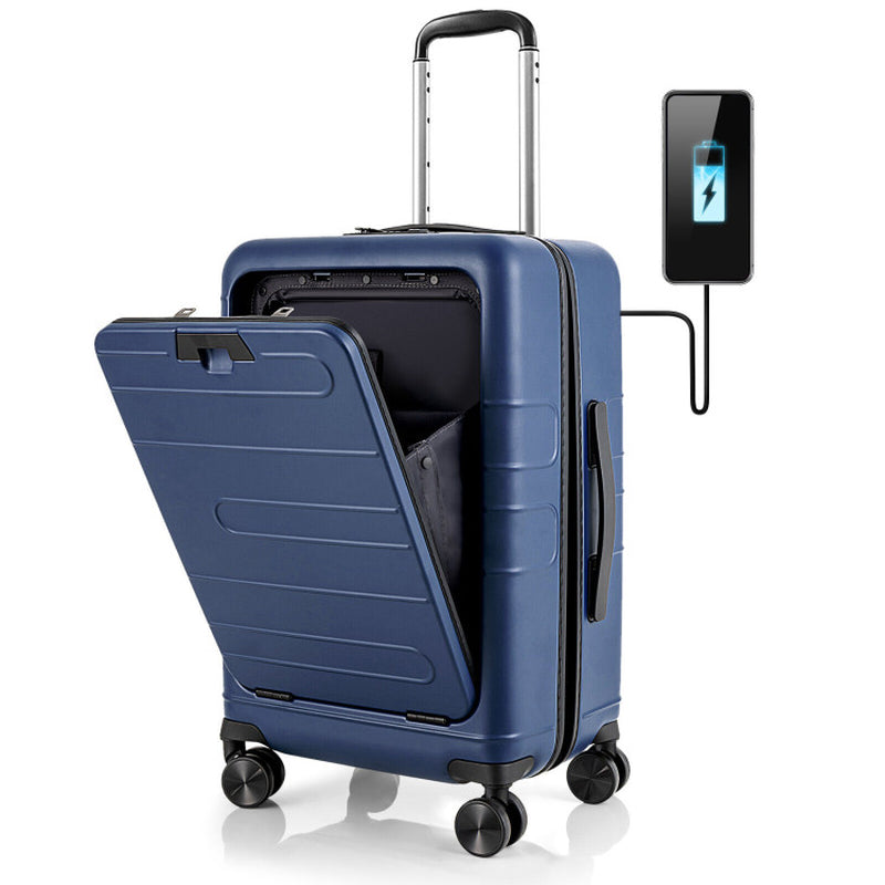 Professional title: "20-Inch PC Hardside Carry-On Luggage with TSA Lock, Front Pocket, and USB Port in Black"