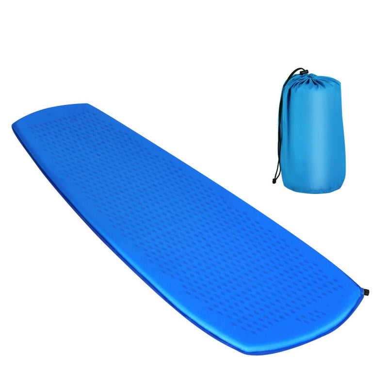 Professional title: "Green Inflatable Sleeping Pad with Convenient Carrying Bag"