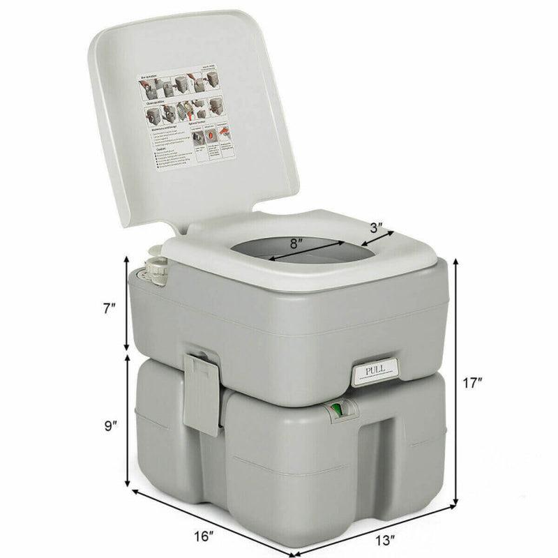 Professional title: "5.3 Gallon Portable Travel Toilet with Piston Pump Flush System"