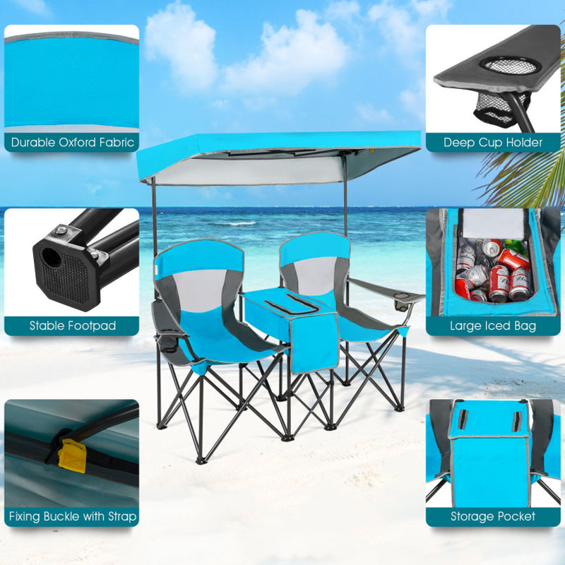 Professional Title: "Turquoise Portable Folding Camping Canopy Chairs with Cup Holder"