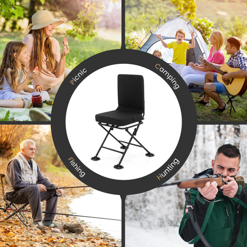 Professional title: "Black Swivel Folding Chair with Backrest and Padded Cushion"