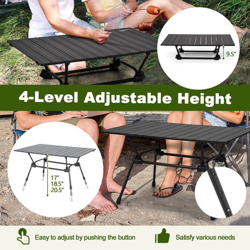 Professional title: ```Portable Heavy-Duty Aluminum Camping Table with Carrying Bag in Silver```