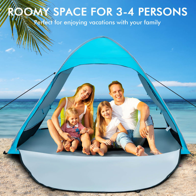 Professional title: "Blue Automatic Pop-Up Beach Tent with Carrying Bag"