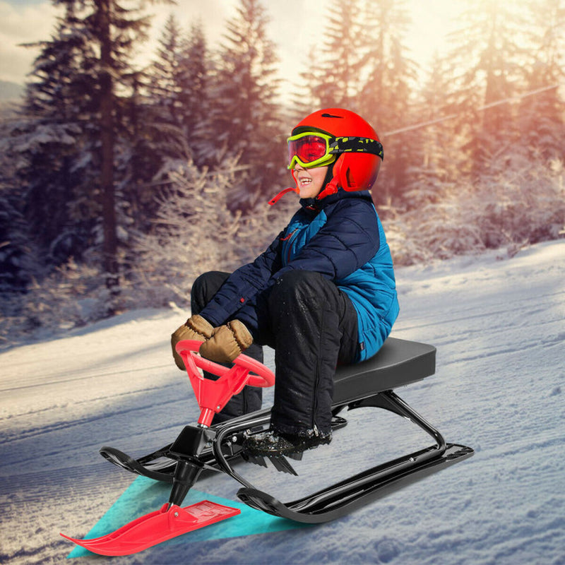 Professional title: "Children's Red Snow, Sand, and Grass Sled with Steering Wheel and Brakes"