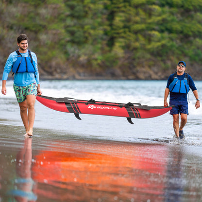 Professional title: "2-Person Inflatable Kayak Set with Aluminum Oars and Repair Kit in Red"