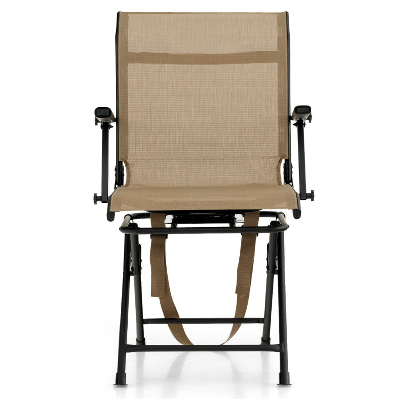 Professional title: "Black Foldable Swivel Patio Chair with Armrest and Mesh Back"