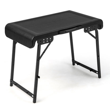 Professional title: "3-Piece Folding Camping Table and Stool Set with 2 Retractable LED Stools in Black Color"