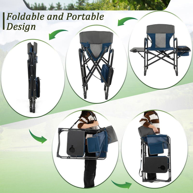 Professional title: "Black Folding Camping Director's Chair with Cooler Bag and Side Table"