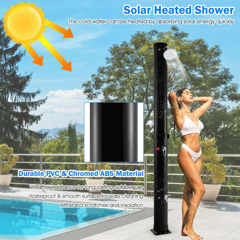 Professional title: "Solar-Heated Outdoor Shower with Free-Rotating Shower Head - Black, 7.2 Feet"