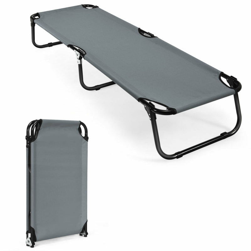 Professional title: ```Portable Folding Outdoor Camping Bed - Gray, Ideal for Sleeping, Hiking, and Travel```