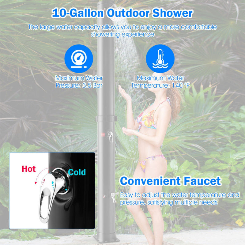 Professional title: "Solar-Heated Outdoor Shower with Free-Rotating Shower Head - Black, 7.2 Feet"