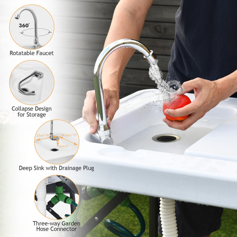 Professional title: ```Portable Camping Table with Folding Sink Faucet and Sprayer```