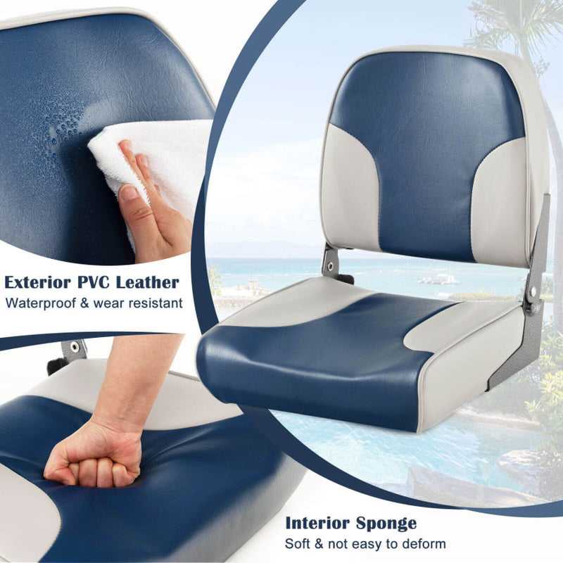 Professional title: "Set of 2 Low Back Boat Seats with Sponge Padding, Aluminum Hinges - Blue"