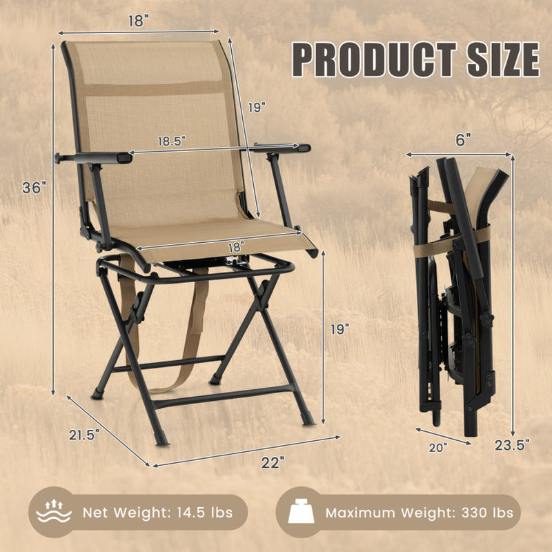 Professional title: "Black Foldable Swivel Patio Chair with Armrest and Mesh Back"