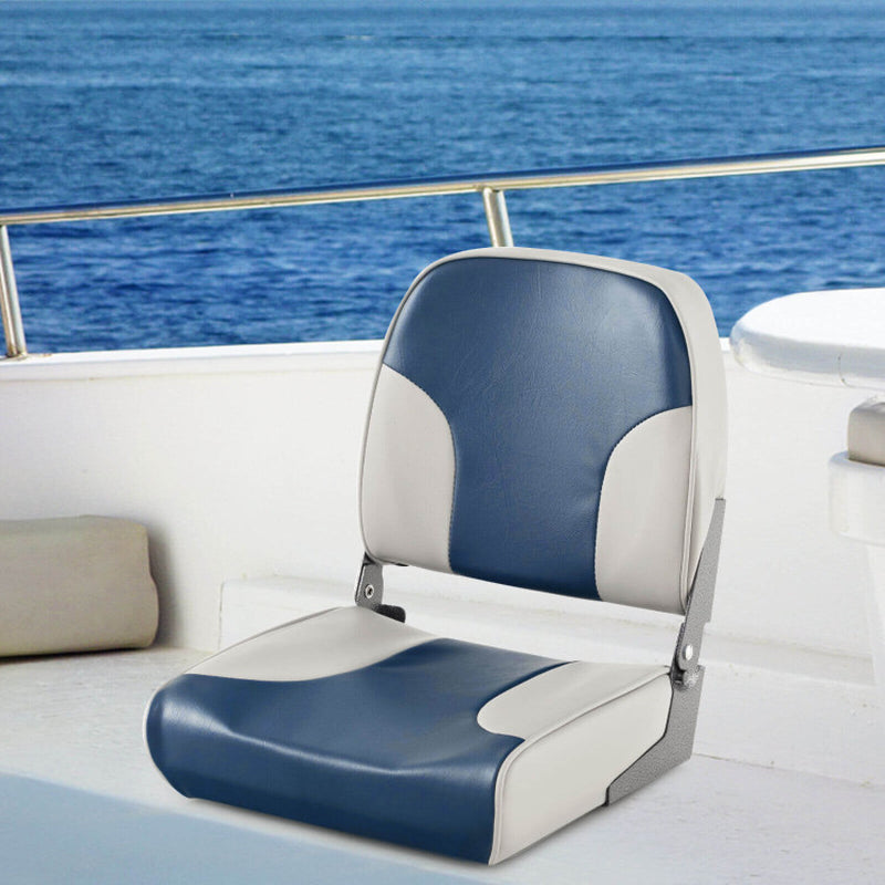 Professional title: "Set of 2 Low Back Boat Seats with Sponge Padding, Aluminum Hinges - Blue"