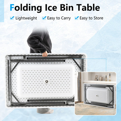 Professional title: "Portable 4-Foot Folding Ice Bin Table with Skirt for Outdoor Events - White"