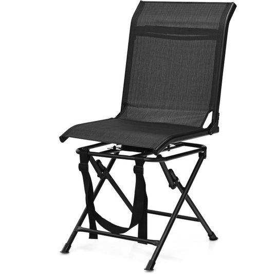 Professional title: "Outdoor Foldable Swivel Chair with Iron Frame - Black, All-Weather Resistant"