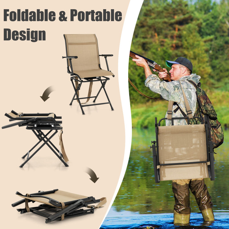 Professional title: "Black Foldable Swivel Patio Chair with Armrest and Mesh Back"