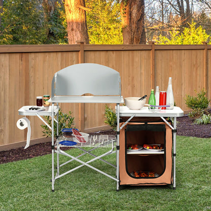 Professional title: "Portable Outdoor Grilling Table with Foldable Design and Windscreen Bag"