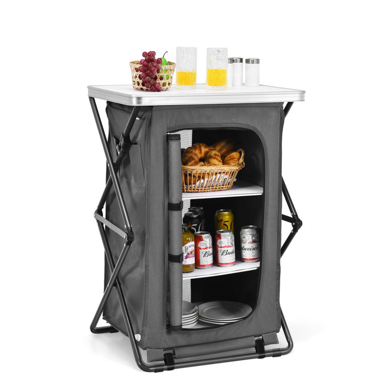 Professional title: "Portable Camping Storage Cabinet with Three Shelves and Travel Bag - Large"