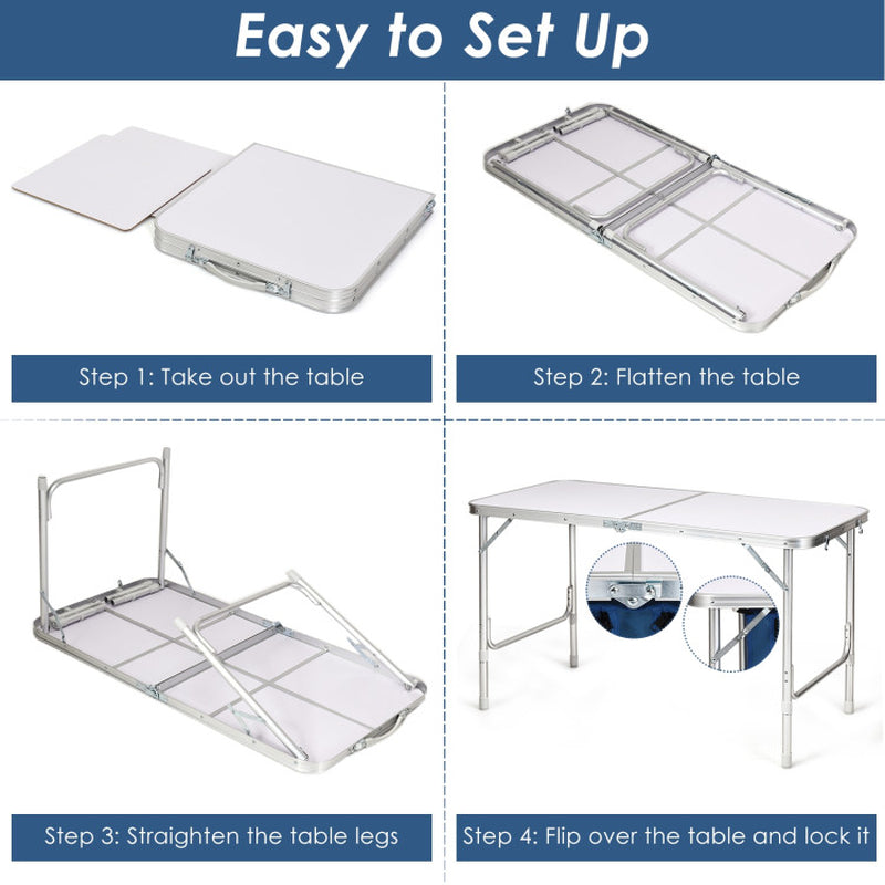 Professional title: ```Blue Height Adjustable Folding Camping Table```