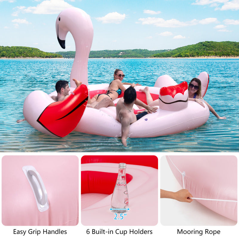 Professional title: "Inflatable Flamingo Floating Island for 6 People with Cup Holders, Ideal for Pool and River Use"