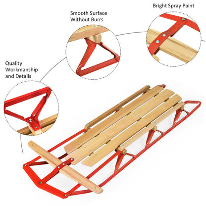 Professional title: "54-Inch Children's Wooden Snow Sled with Metal Runners and Steering Bar"