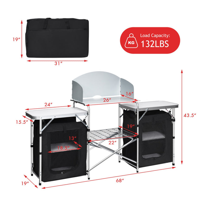 Professional title: ```Gray Folding Camping Table with Integrated Storage Organizer```