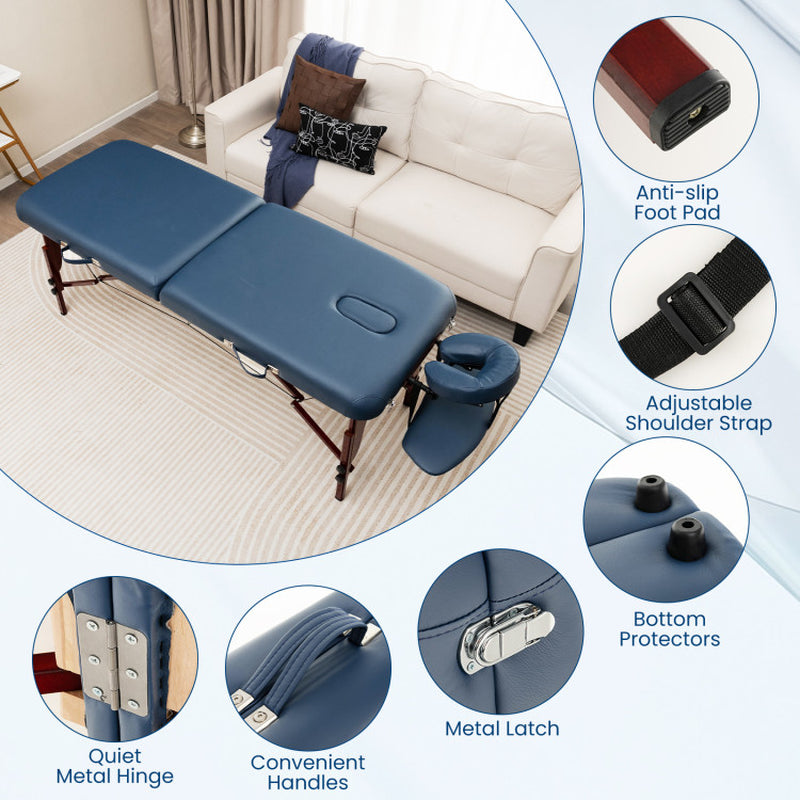 Navy Portable Folding Massage Table with Carrying Case