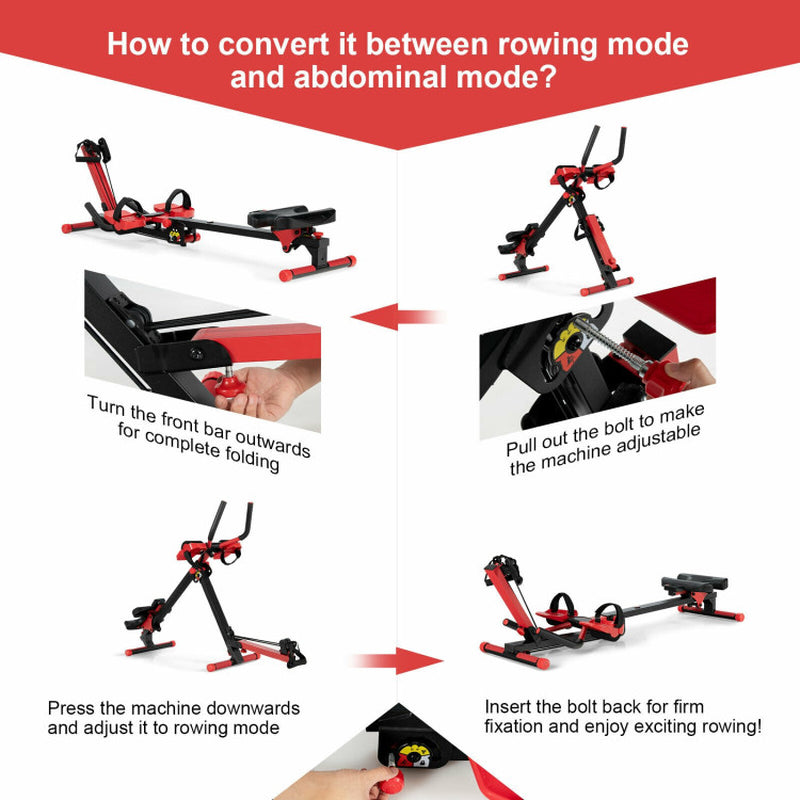 4-In-1 Folding Rowing Machine with Control Panel for Home Gym