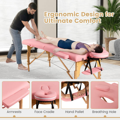 Pink Portable Facial Spa Bed with Adjustable Features and Carry Case