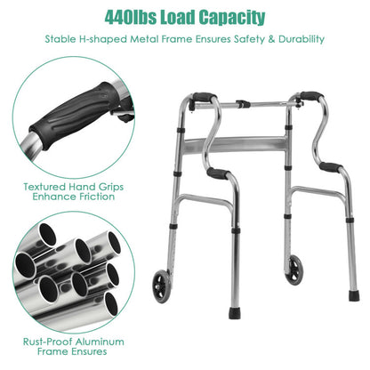 Gray Aluminum Heavy-Duty Folding Stand-Assist Walker with Wheels