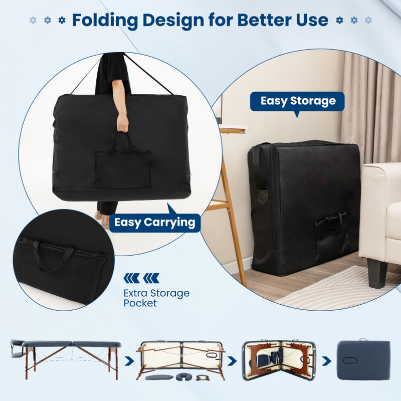 Navy Portable Folding Massage Table with Carrying Case