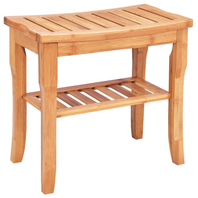 Natural Bamboo Shower Seat Bench with Underneath Storage Shelf